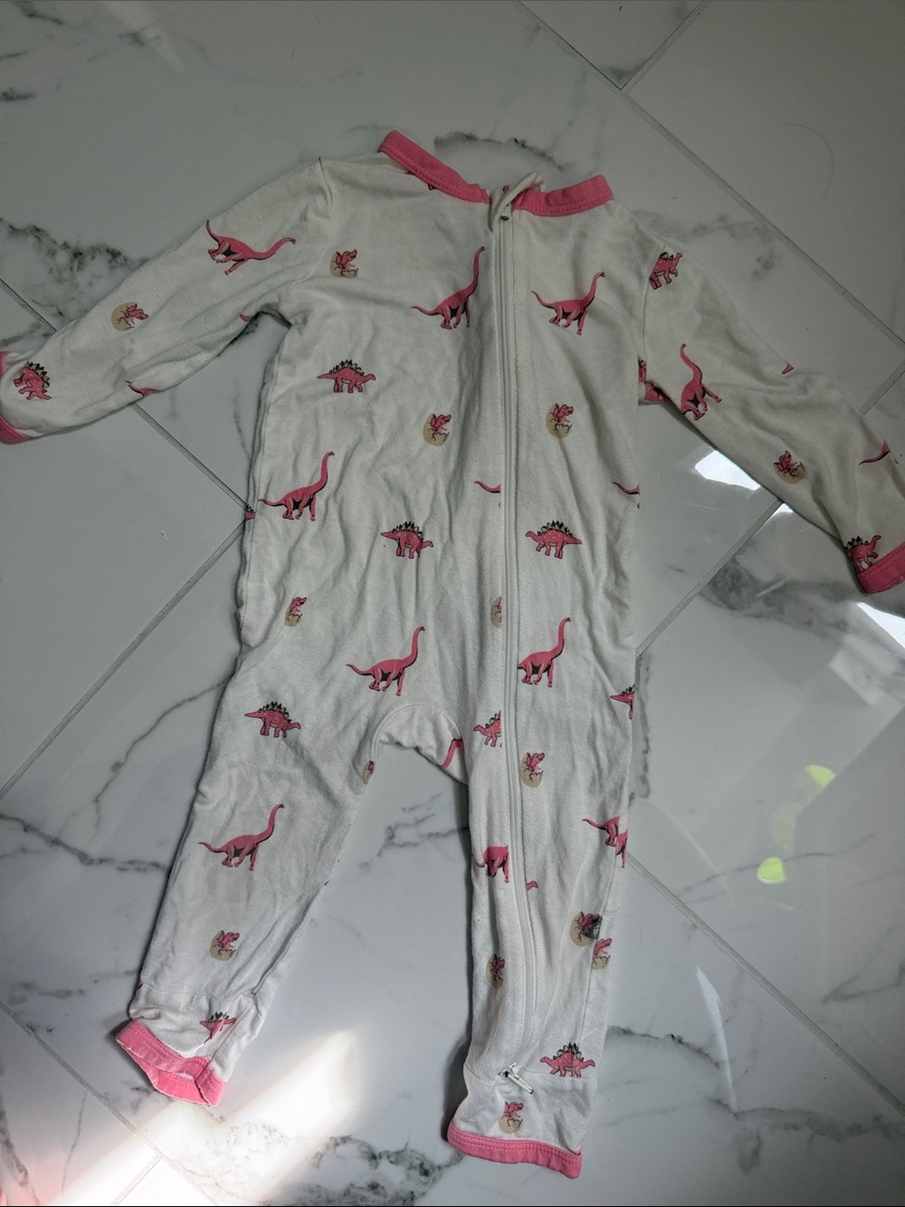 Kyte Baby White and Pink Dinosaur One-Piece Pajama for Kids
